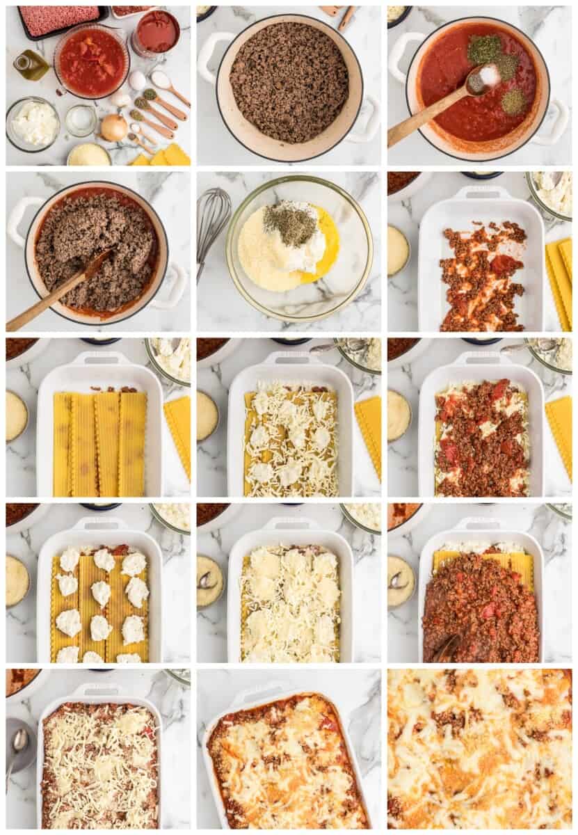 lasagna with meat sauce step by step process shots
