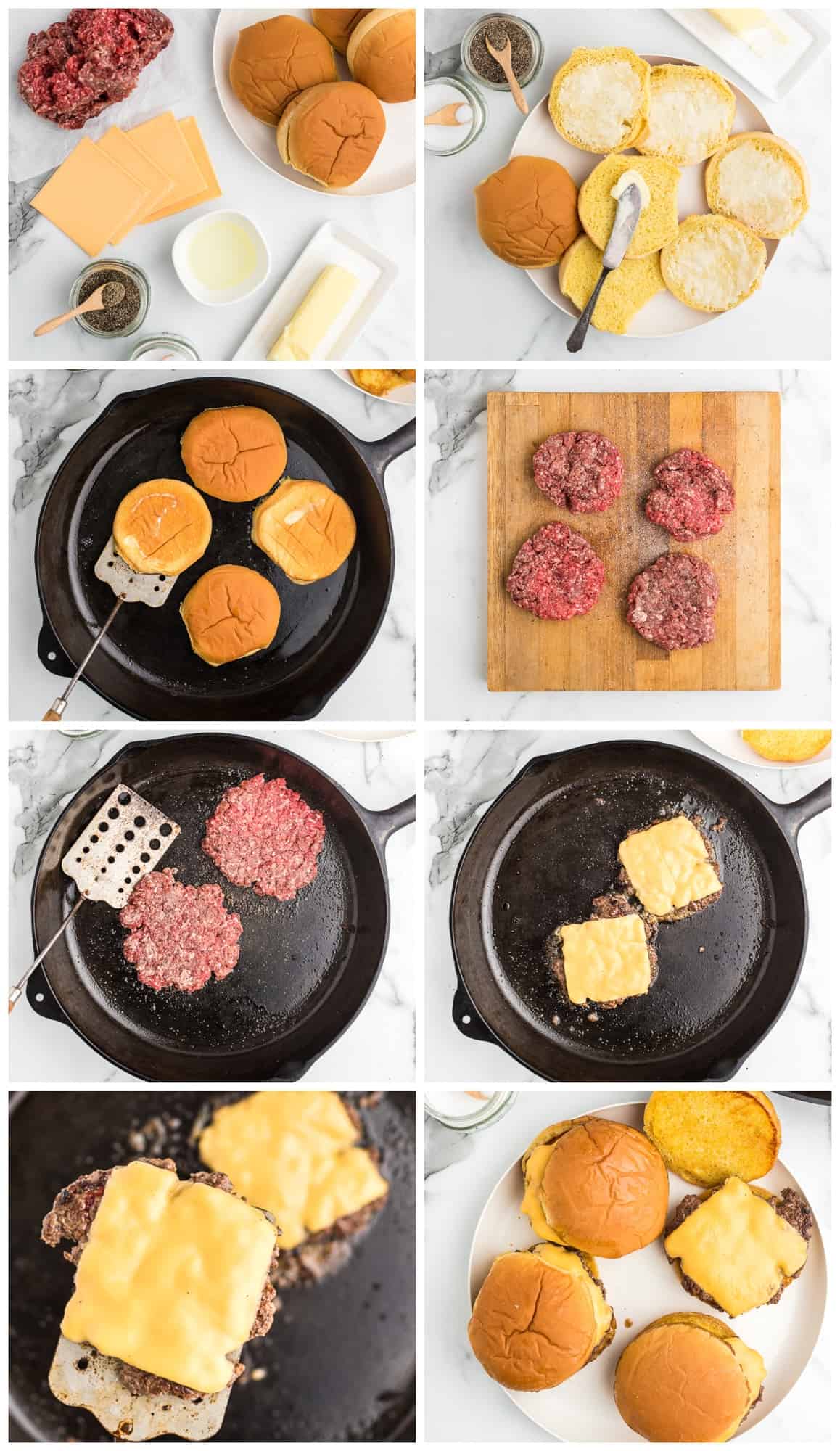 smash burgers step by step process shots