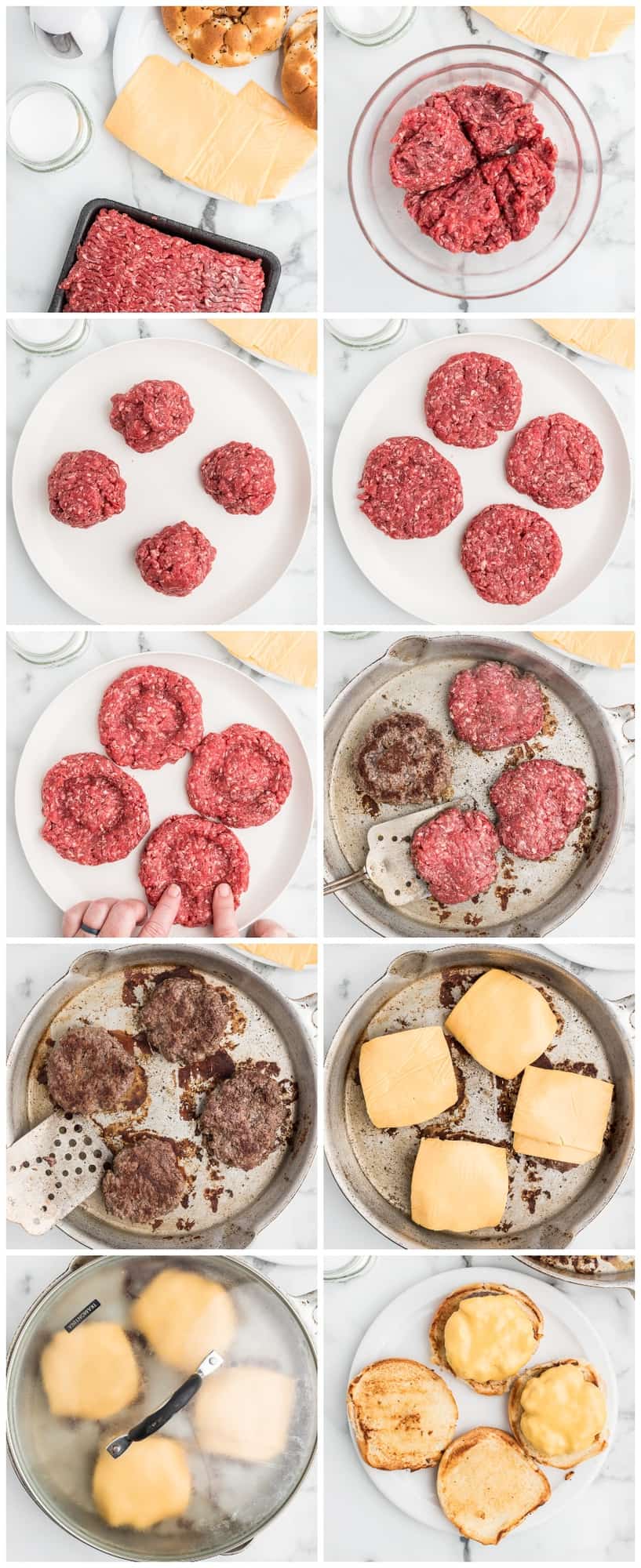stovetop burgers step by step process shots