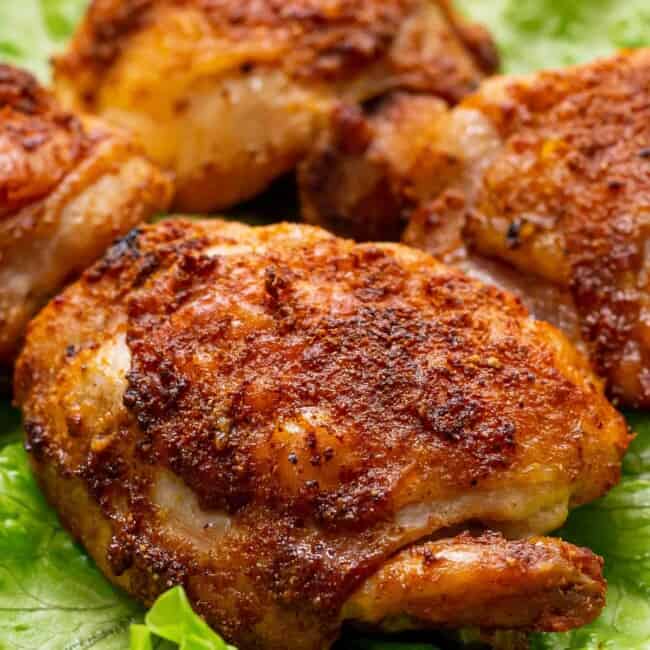 up close chicken thigh cooked in air fryer