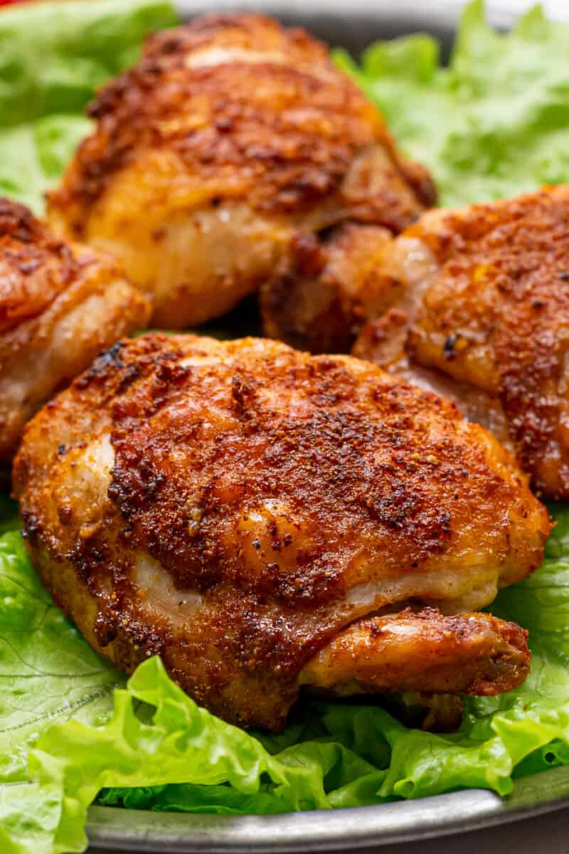 up close chicken thigh cooked in air fryer