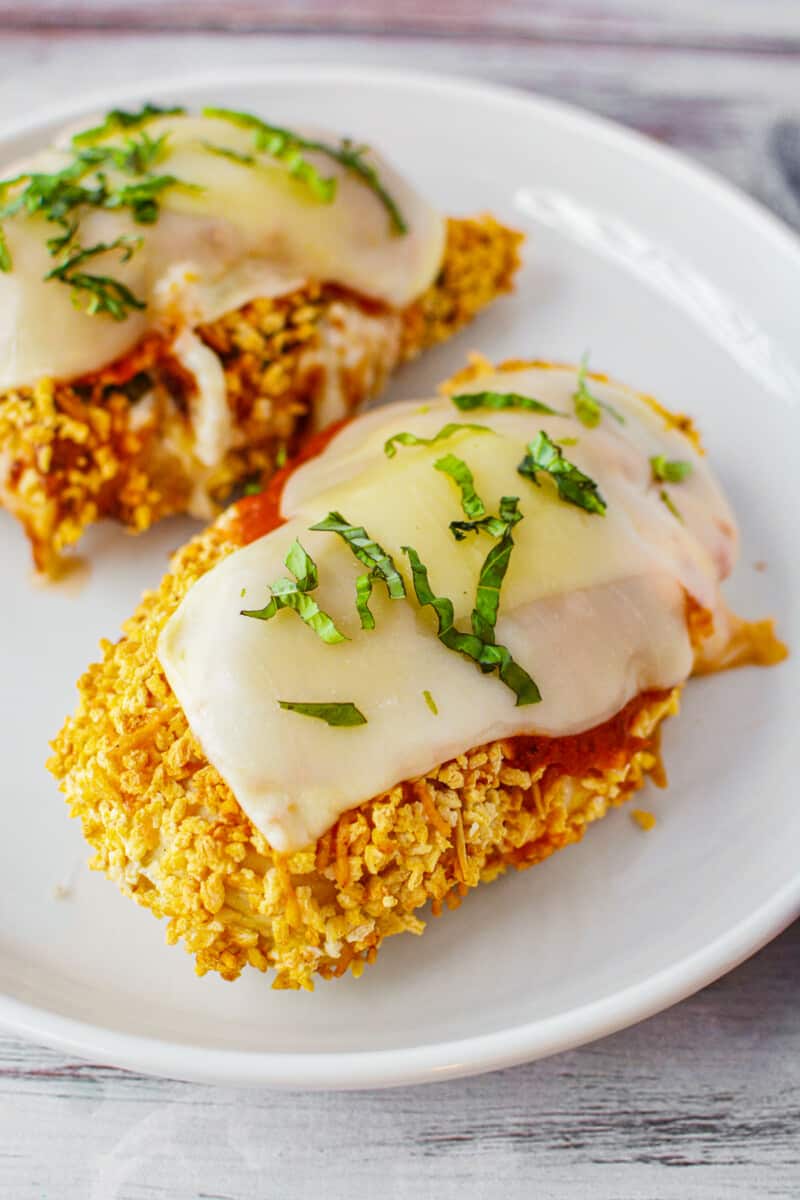 plate with air fryer chicken parmesan