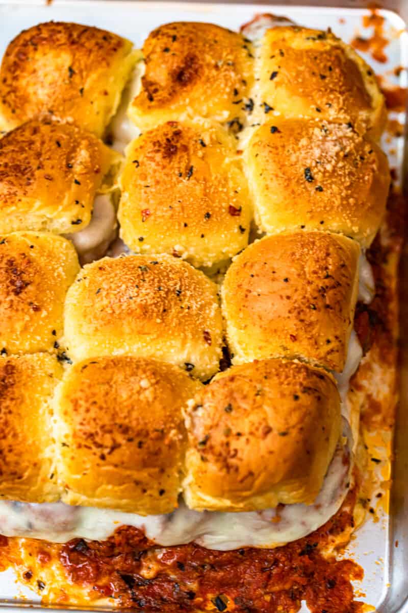 baked meatball sliders in pan