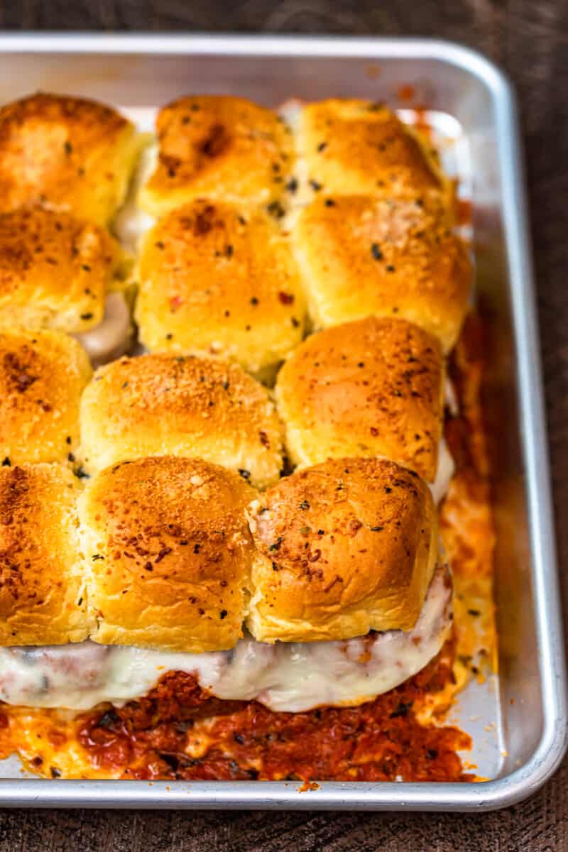 baked meatball sliders in pan