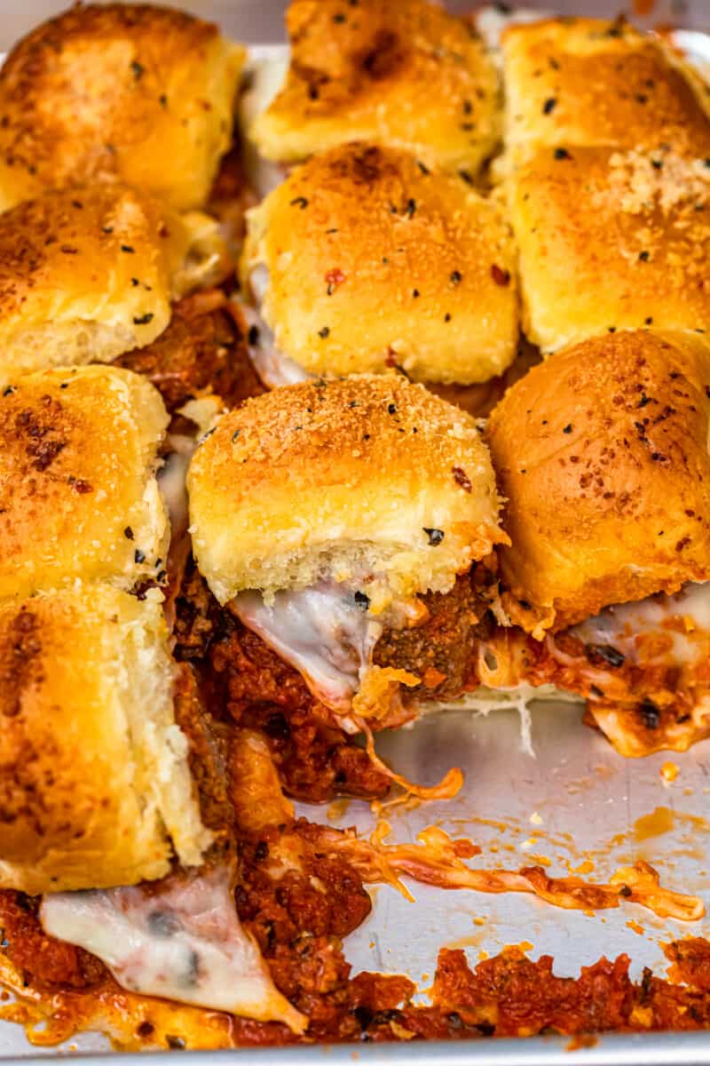 baked meatball sliders in pan