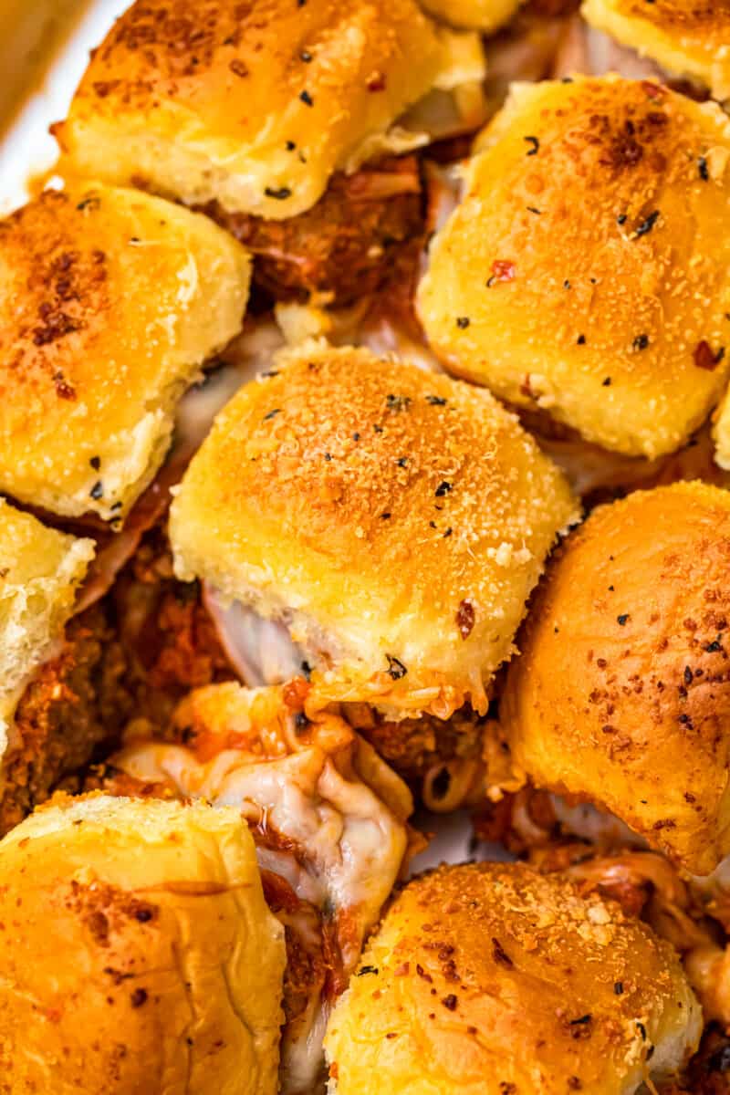 baked meatball sliders in pan