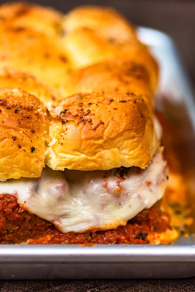 baked meatball sliders in pan