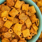 BBQ Chex Mix in bowl on table