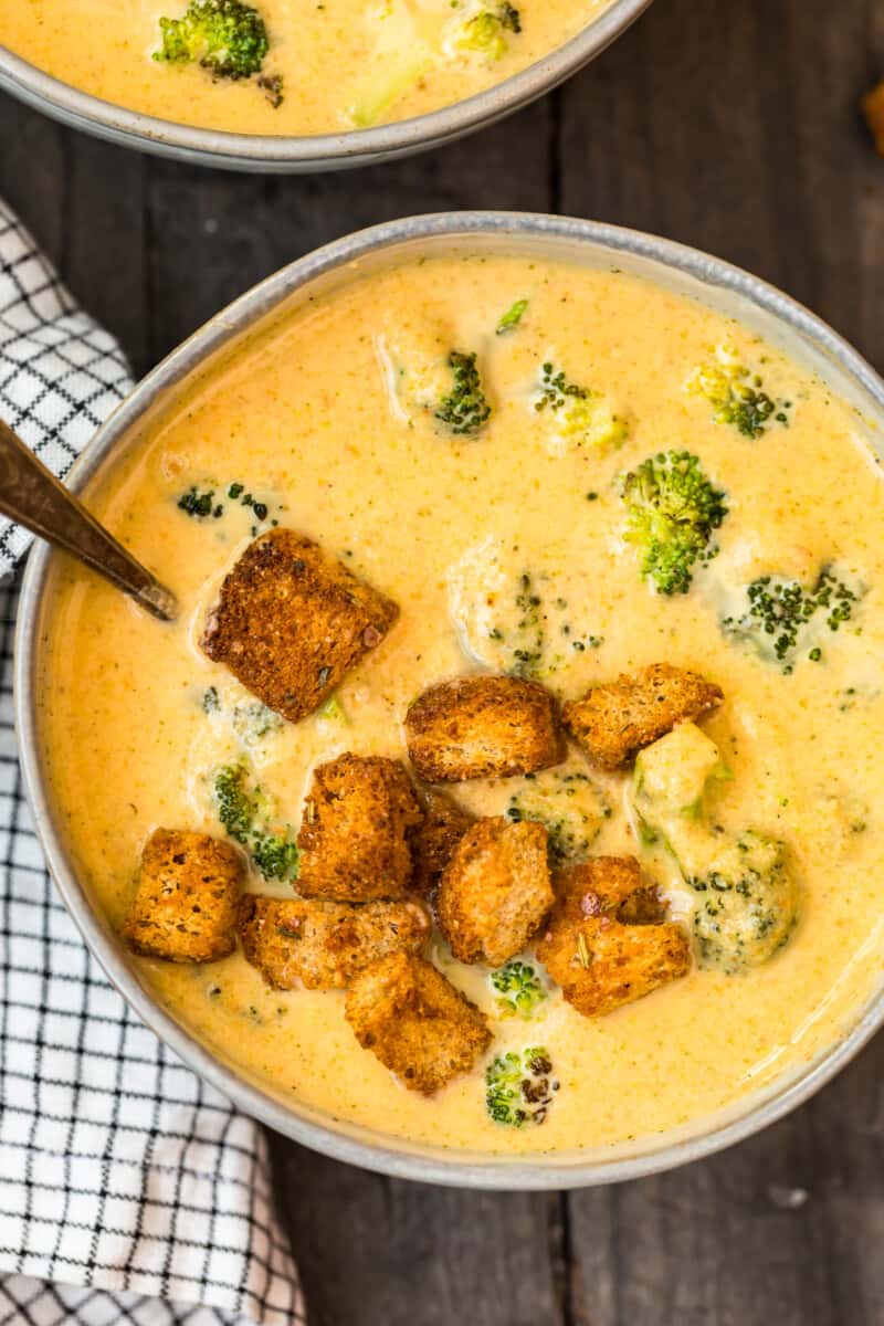 broccoli cheese soup overhead