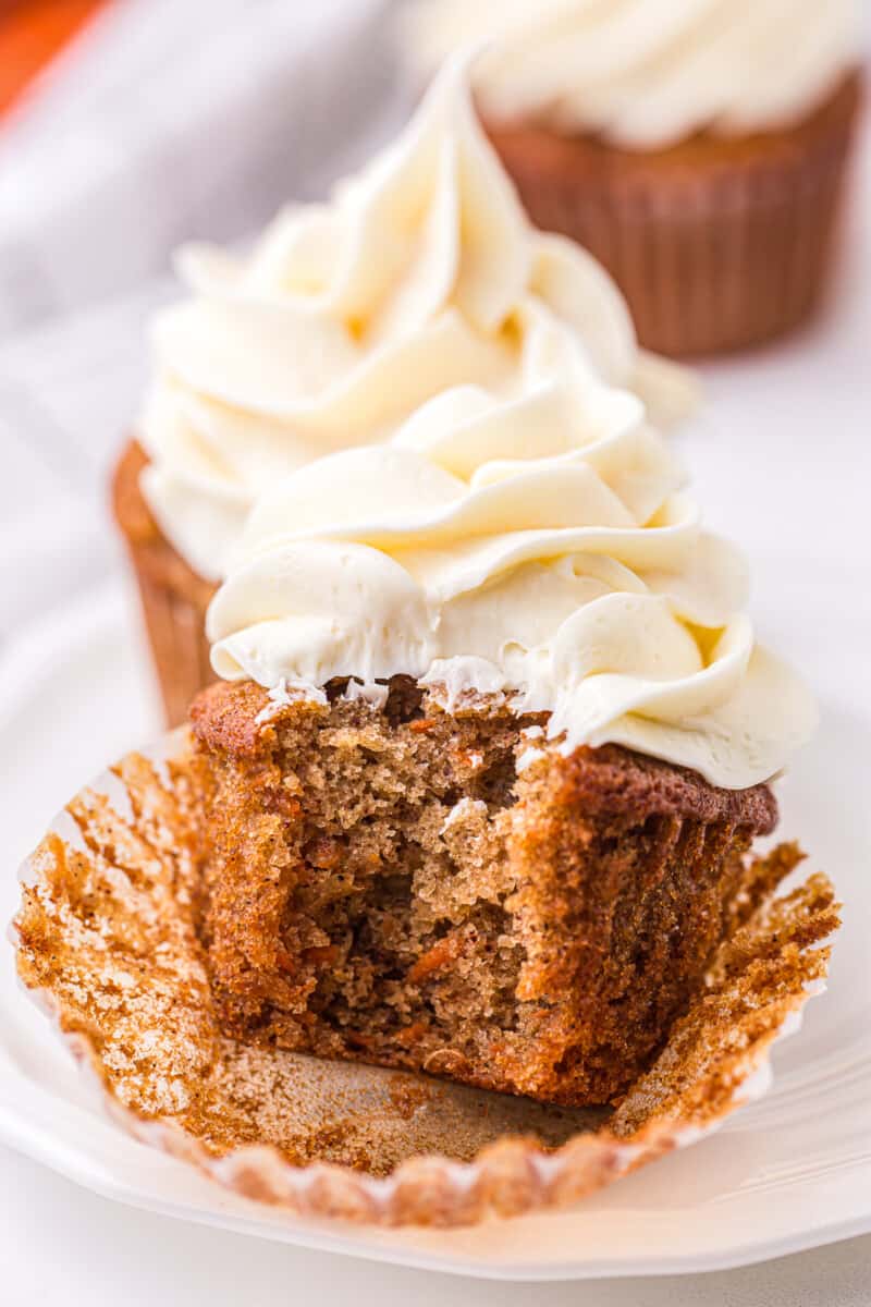 unwrapped carrot cake cupcake with icing