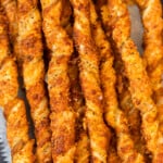 twisted cheese straws on platter