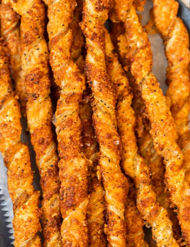 twisted cheese straws on platter