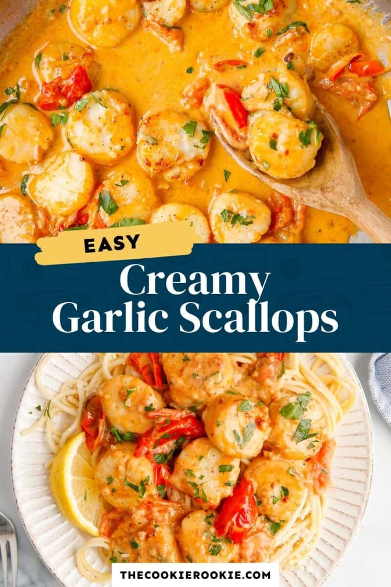 creamy garlic scallops pinterest collage