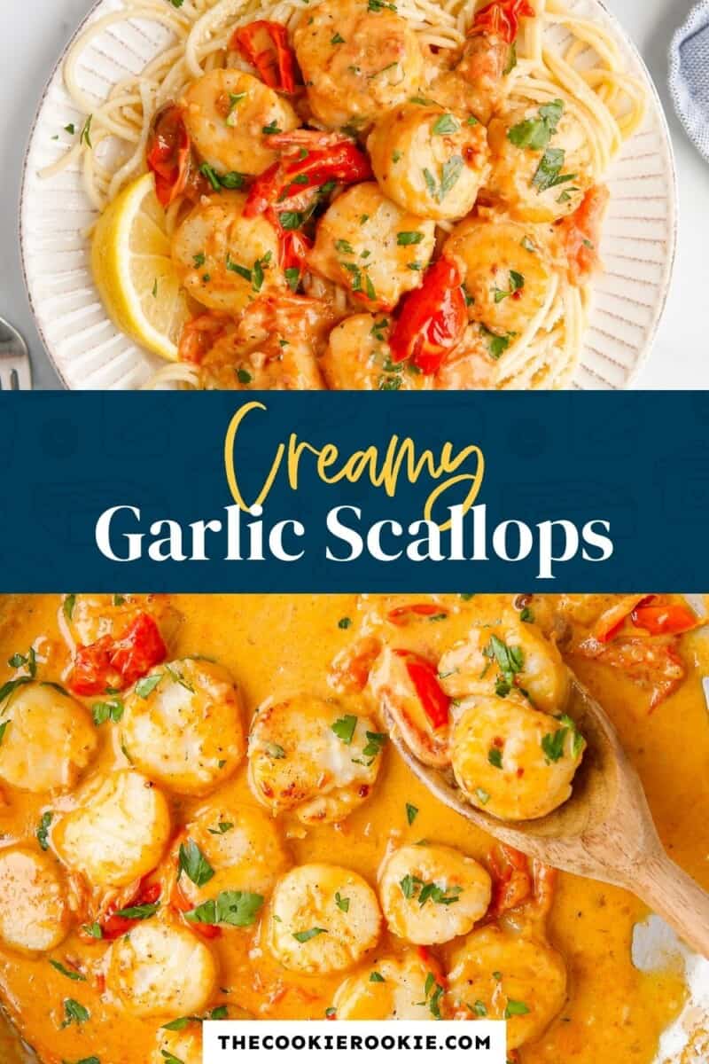creamy garlic scallops pinterest collage