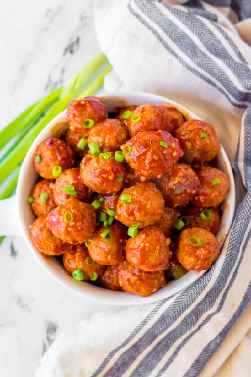 bowl of crockpot honey garlic meatballs