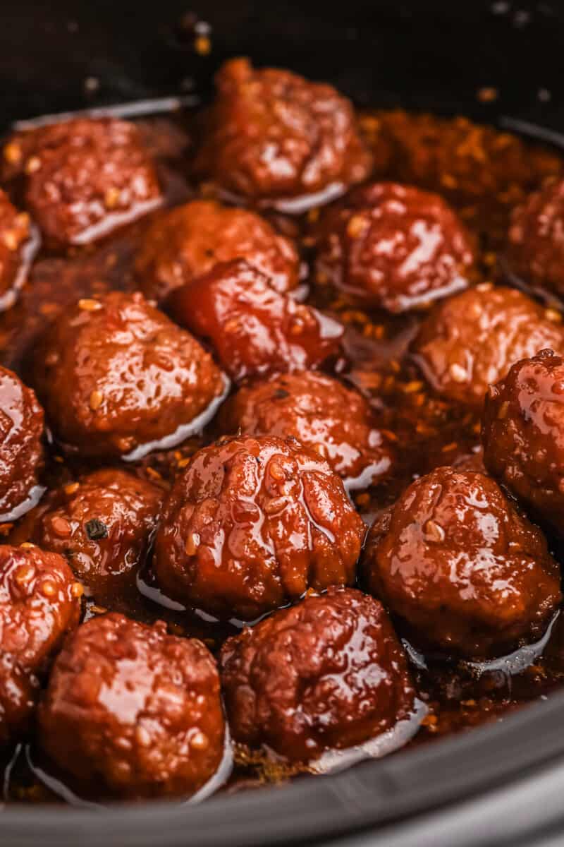 Teriyaki meatballs in crockpot.