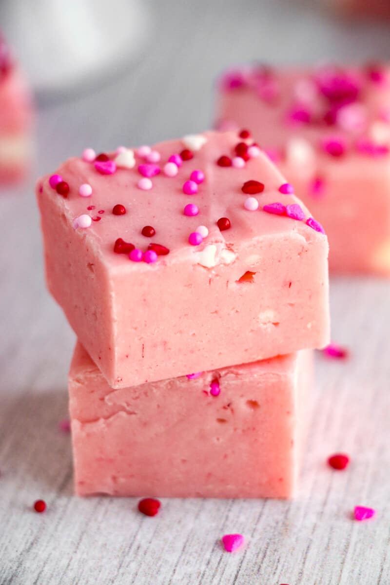 two pieces of strawberry fudge