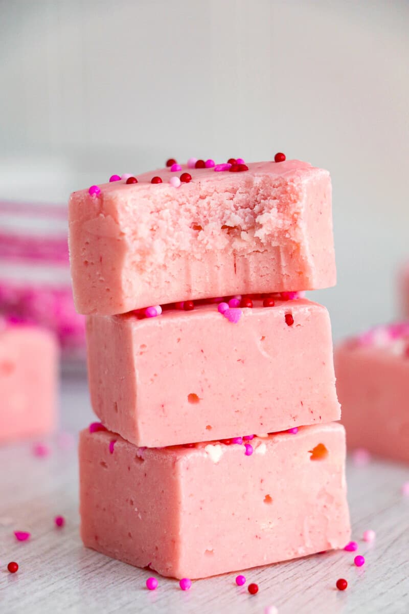 bite out of strawberry fudge