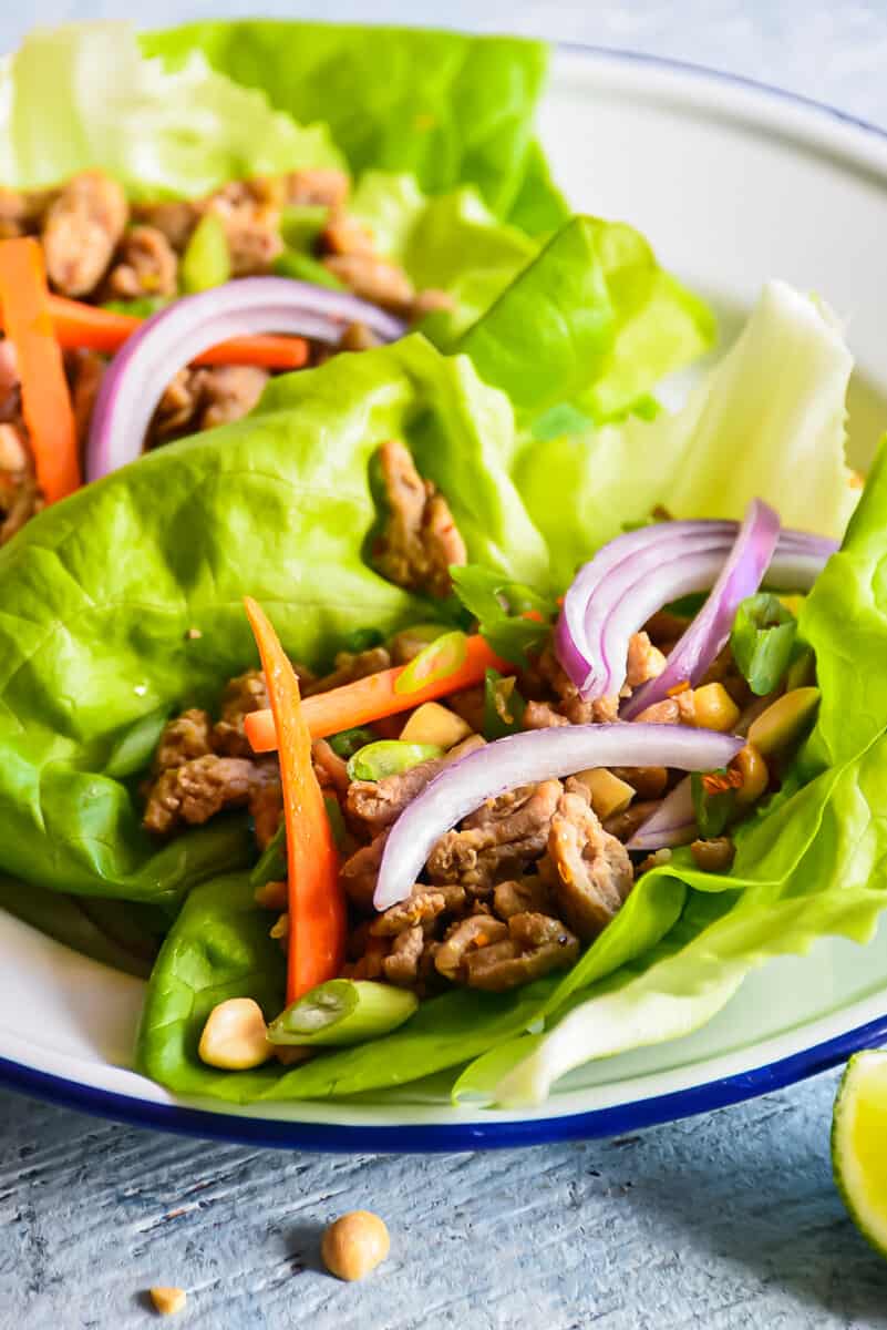 up close ground turkey lettuce wraps