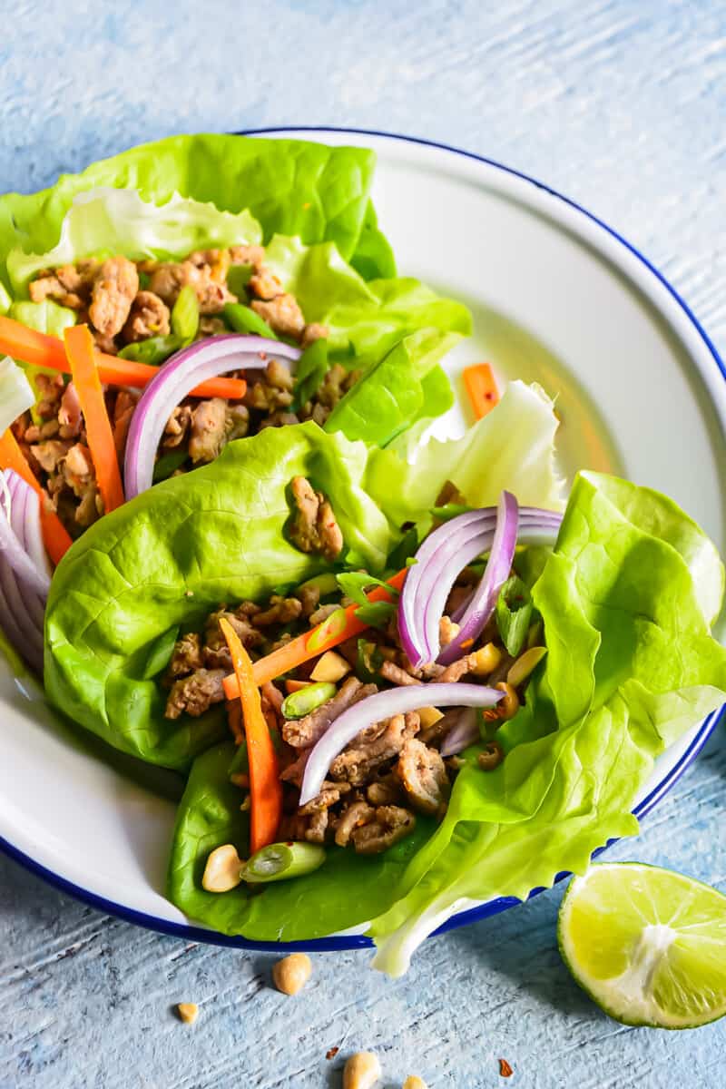 healthy turkey lettuce wraps on plate