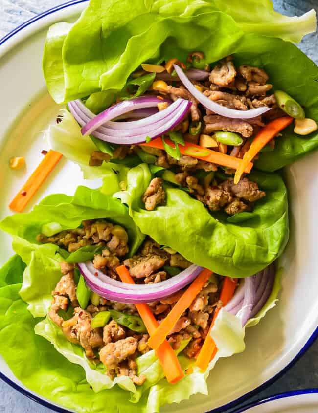 overhead image of turkey lettuce wraps