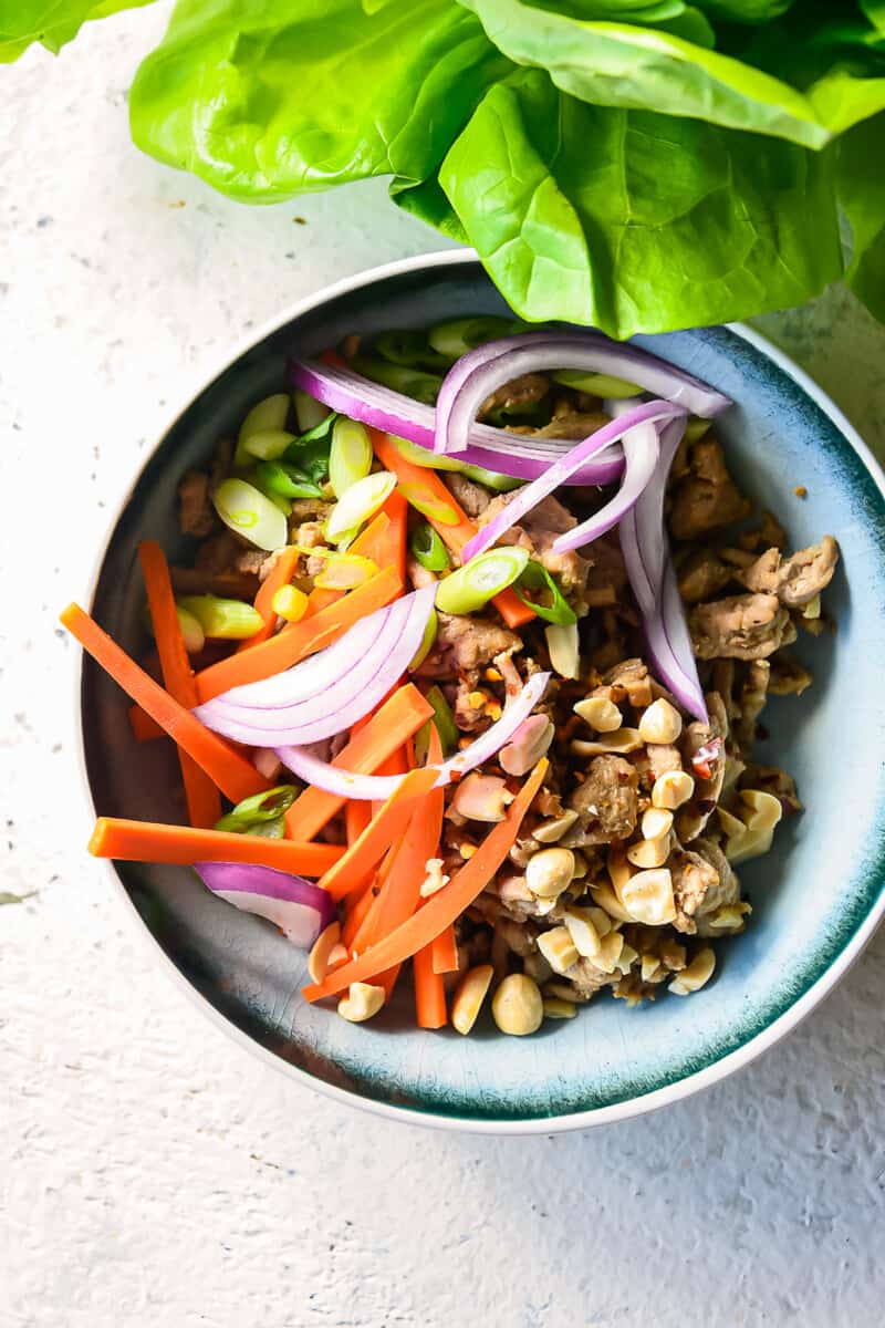 turkey lettuce wrap filling in bowl