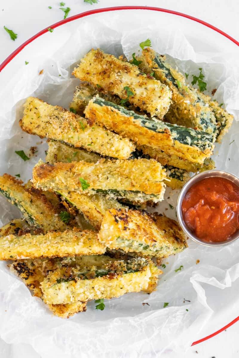 breaded zucchini fries with ketchup