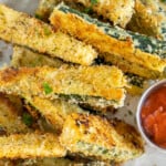 bowl with crispy baked zucchini fries