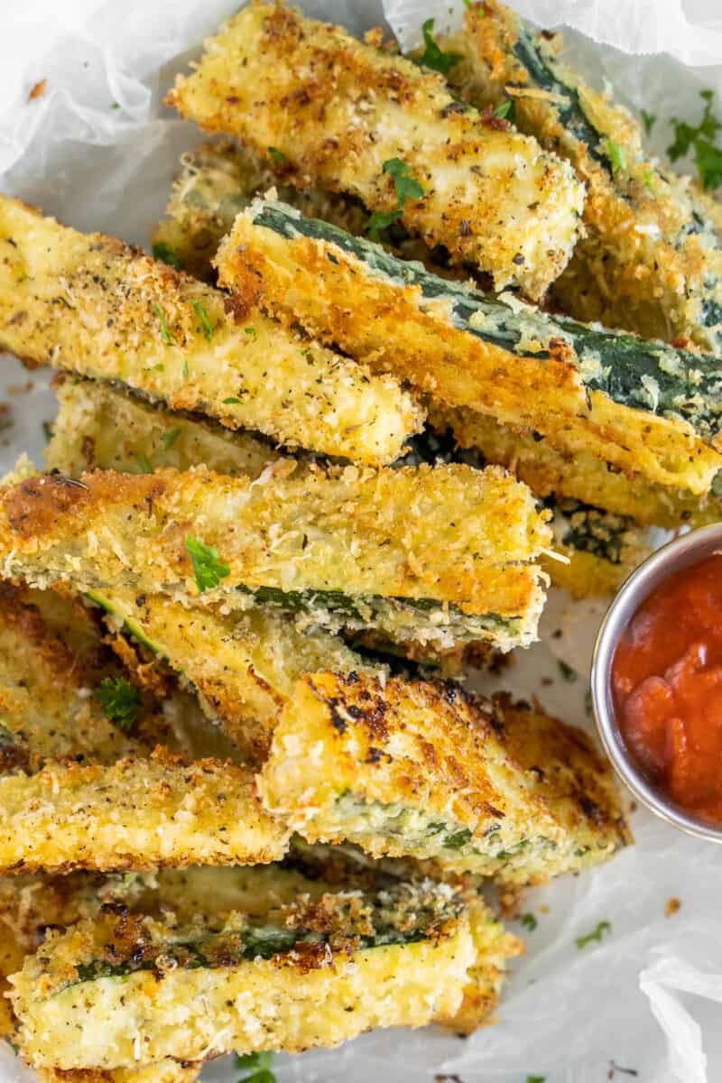 bowl with crispy baked zucchini fries