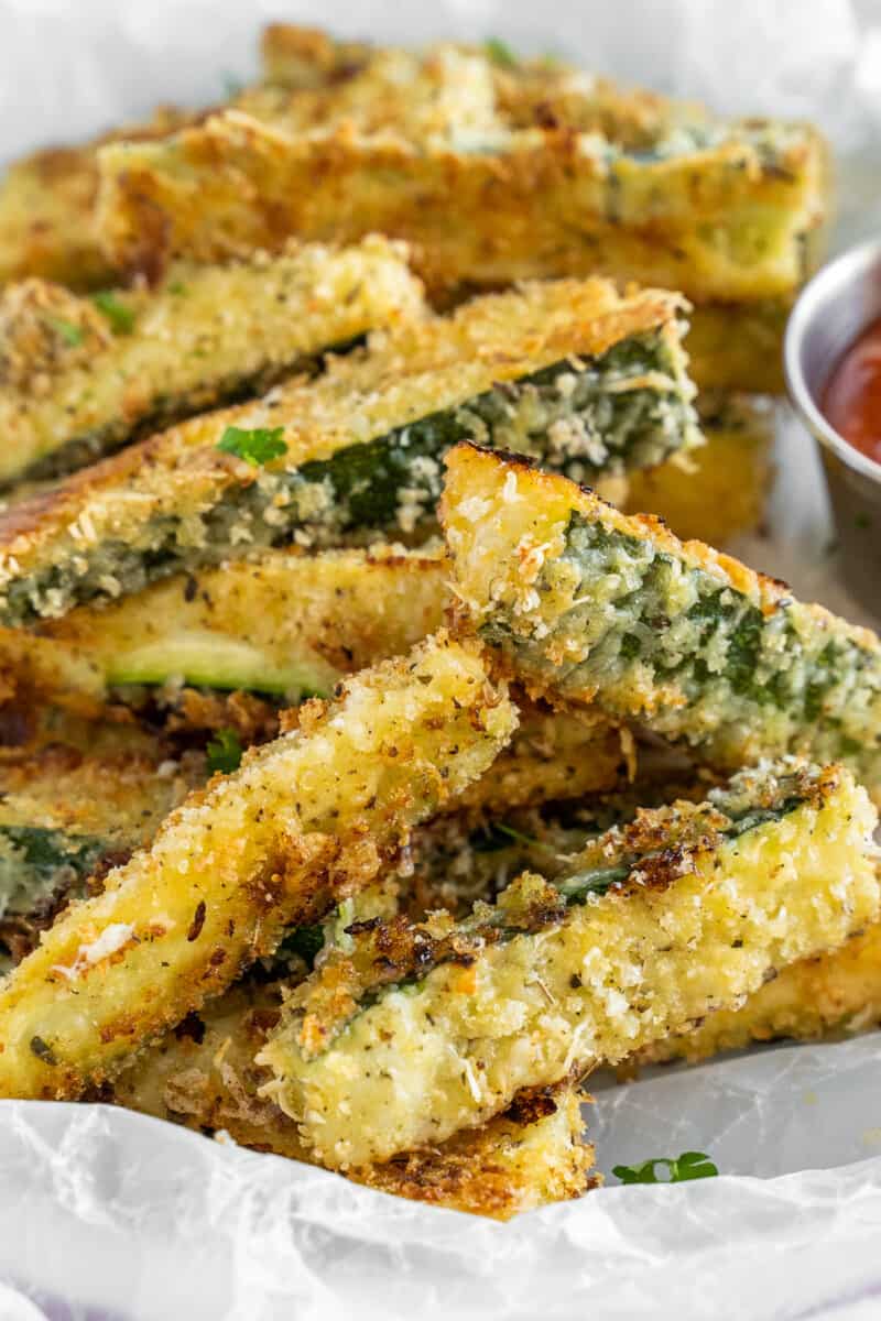 bowl with crispy baked zucchini fries