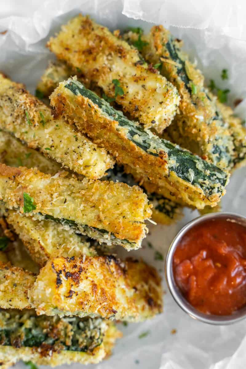 bowl with crispy baked zucchini fries