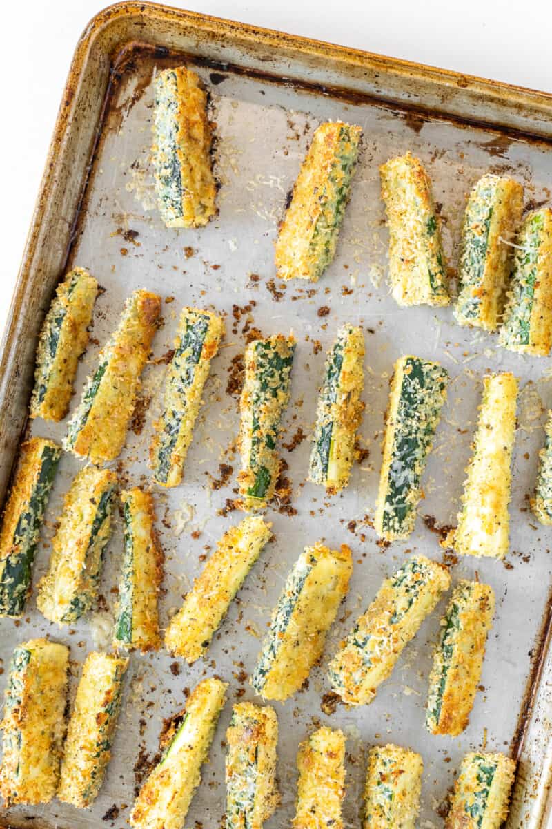 baked zucchini fries on sheet pan