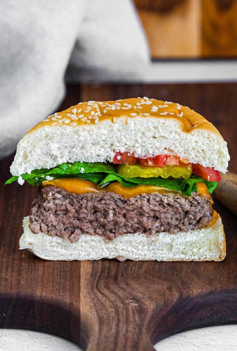 air fryer hamburger cut in half