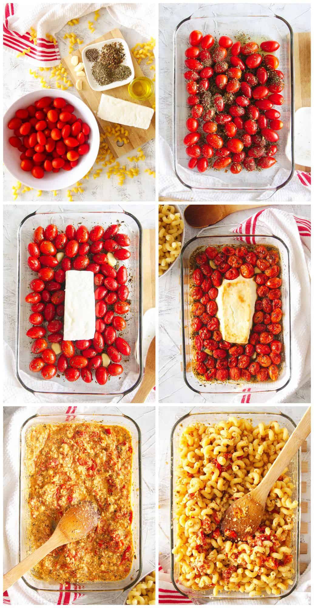 step by step photos for how to make baked feta pasta