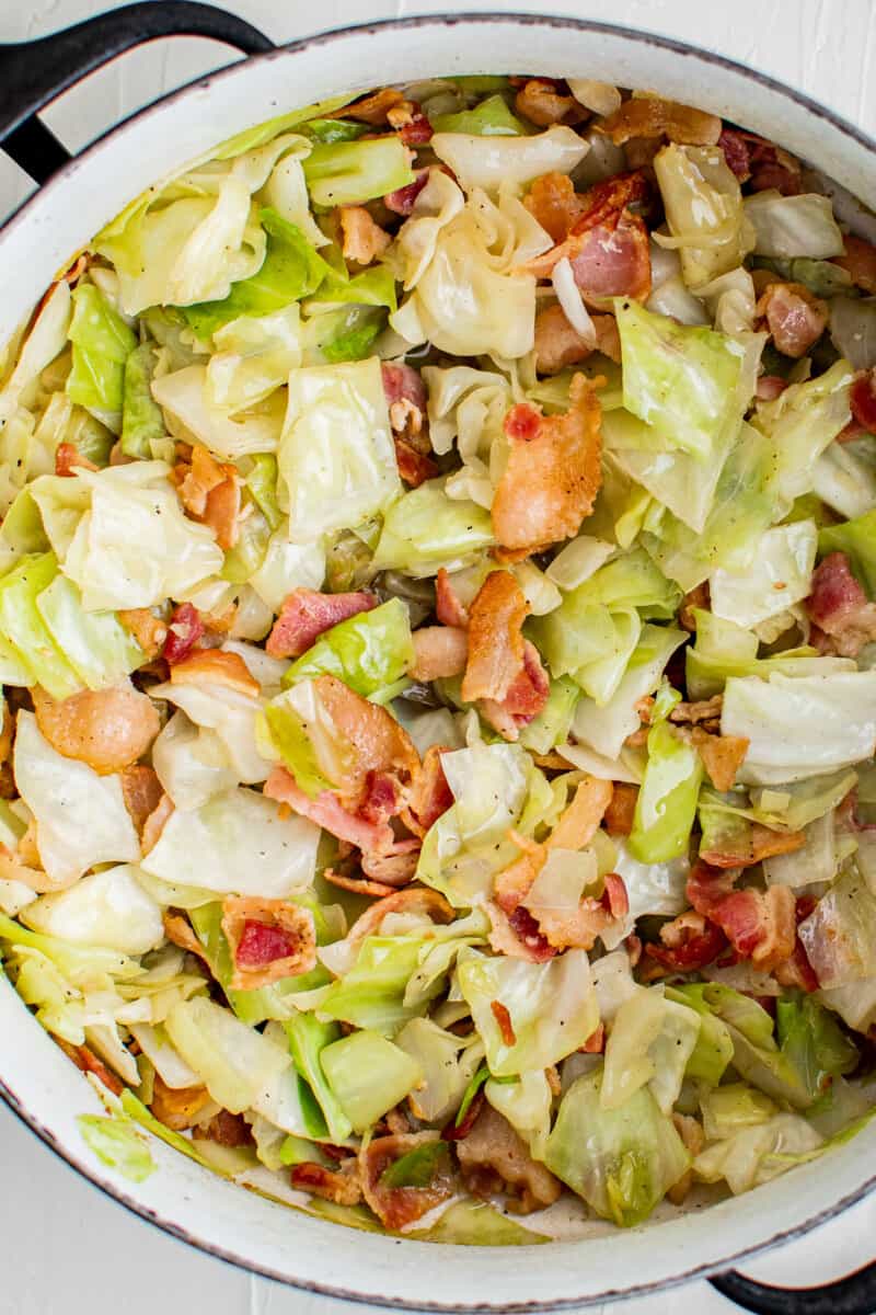 cabbage and bacon cooked in dutch oven