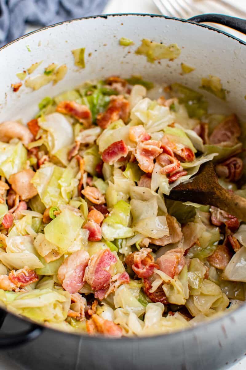 cabbage and bacon cooked in dutch oven