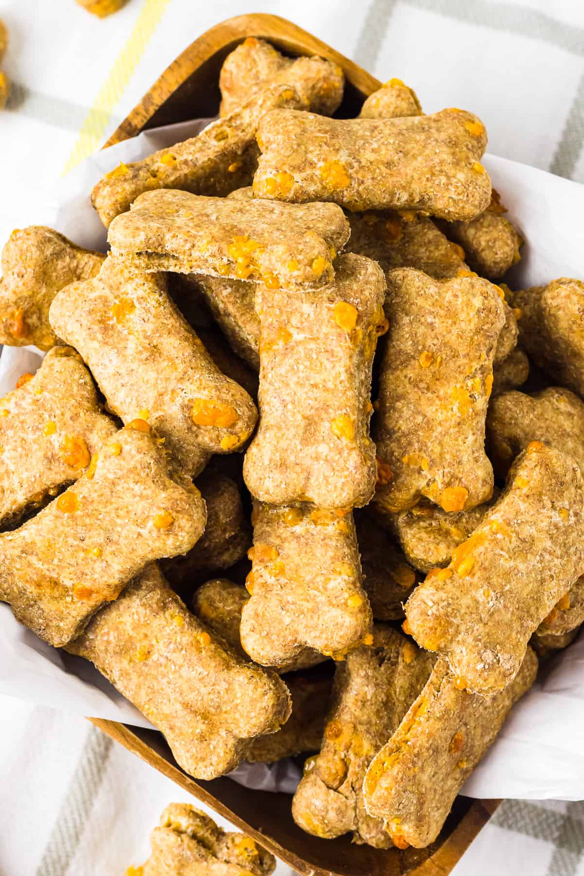 overhead bowl with cheese dog treats