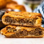 stacked cheeseburger hand pies showing the middle