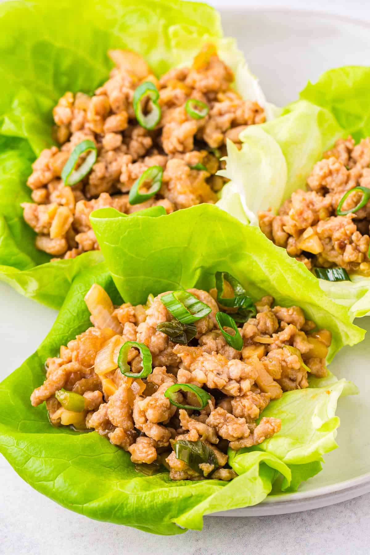 up close side shot of chicken lettuce wraps