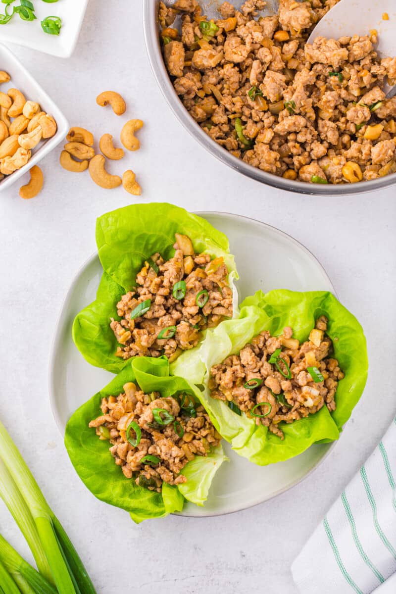 overhead image of three chicken lettuce wraps