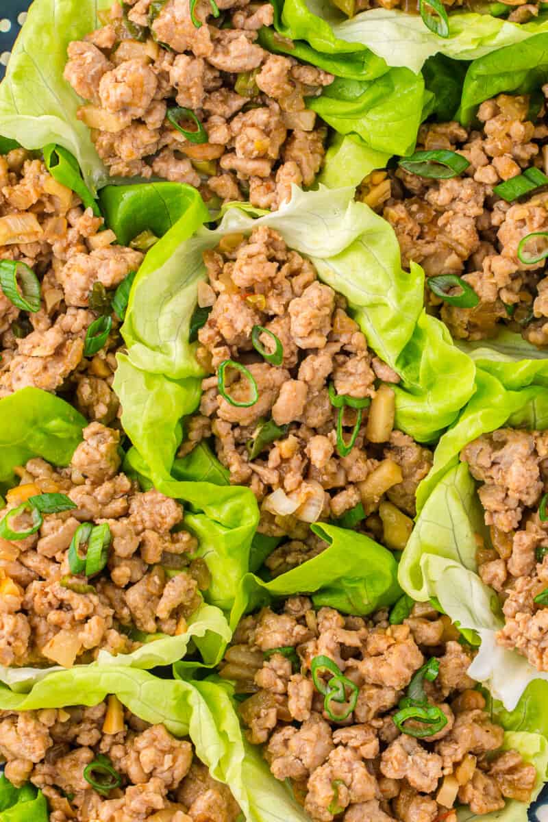 up close chicken lettuce wraps on platter