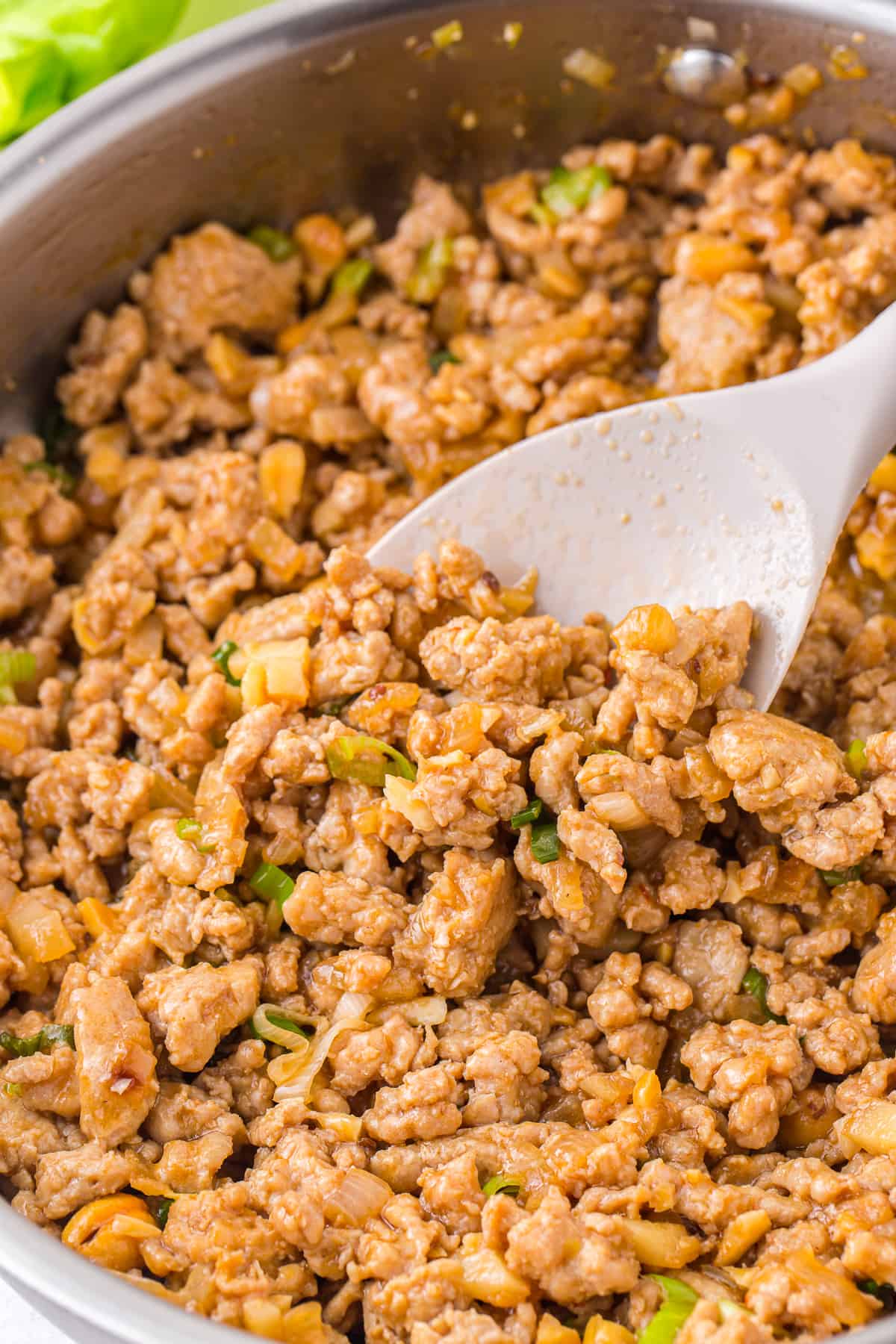 filling for ground chicken lettuce wraps in skillet