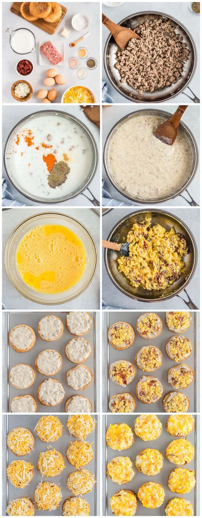 step by step photos for how to make english muffin breakfast pizzas