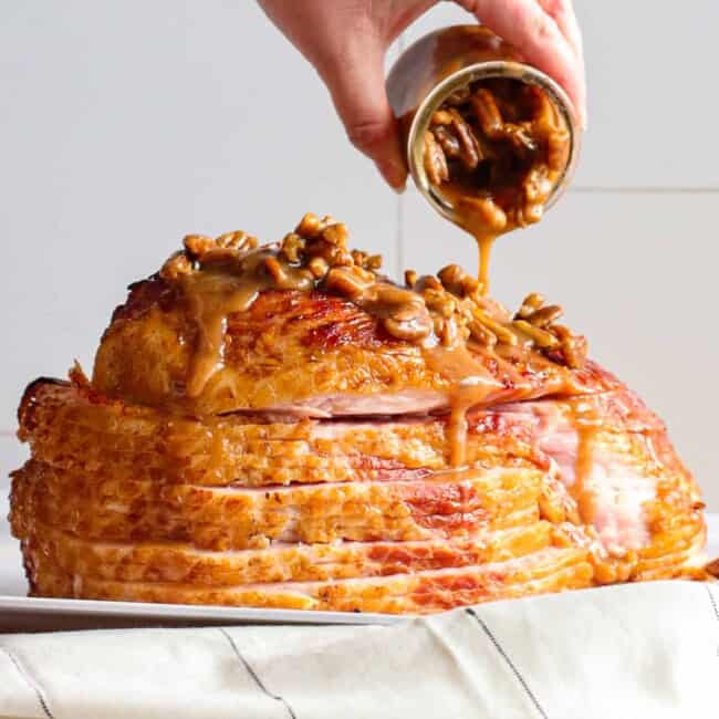 featured pecan bourbon glazed ham