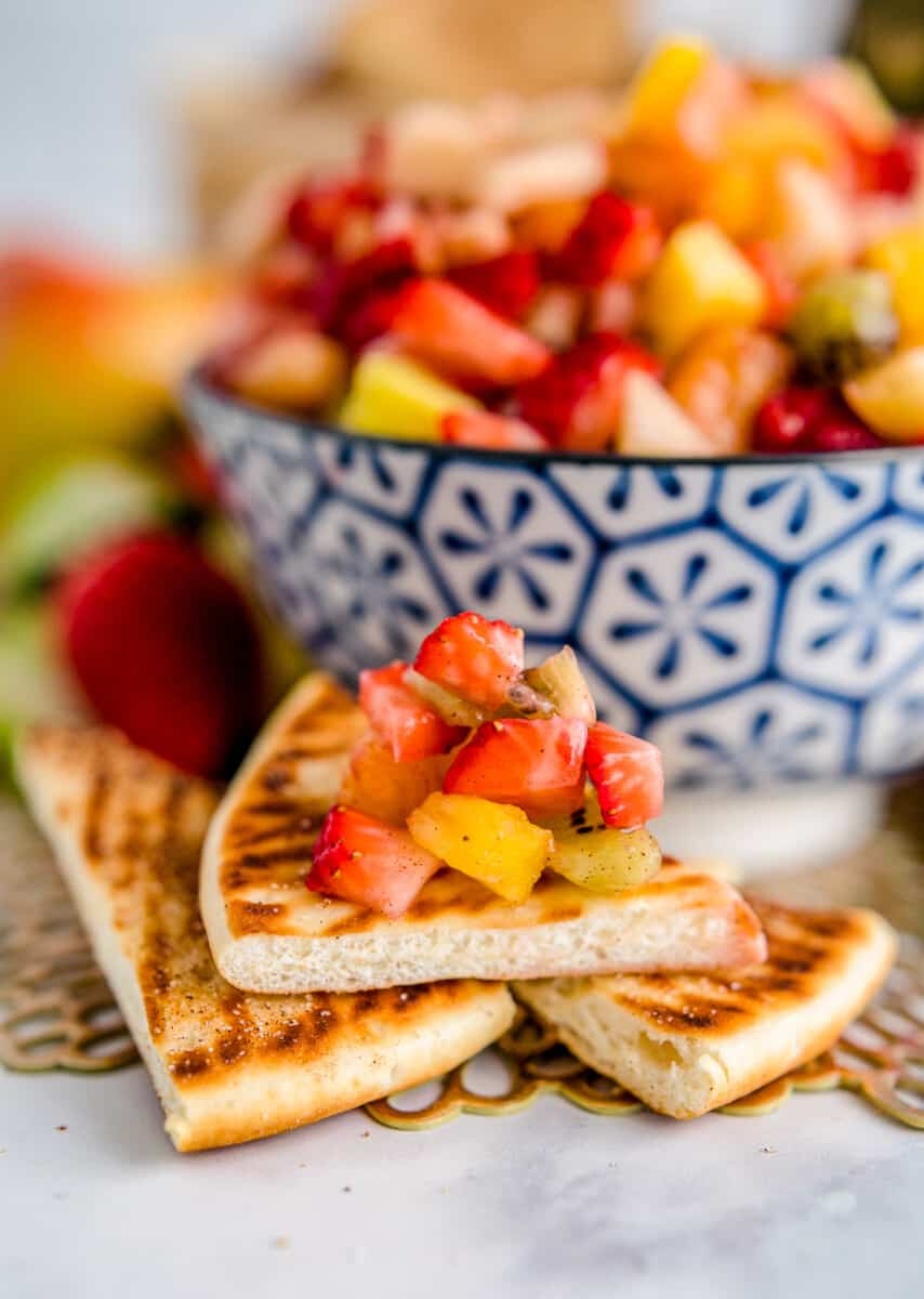 fruit salsa on cinnamon chip