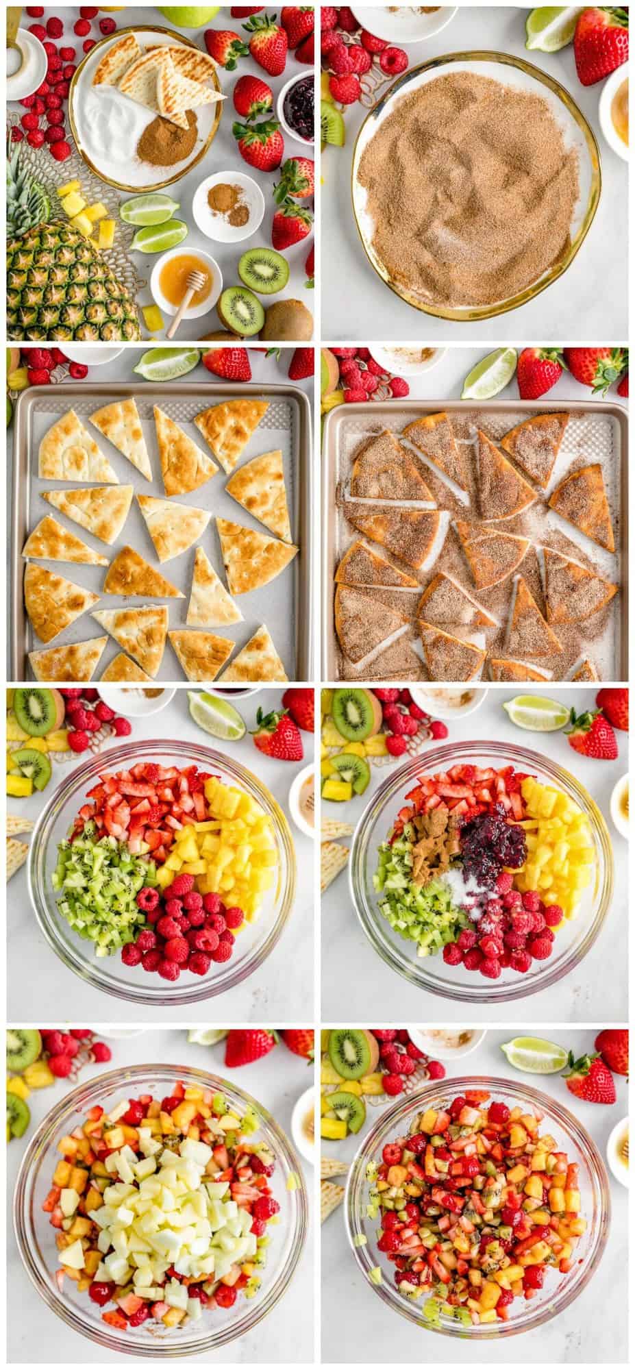 step by step photos for making fruit salsa and homemade cinnamon chips