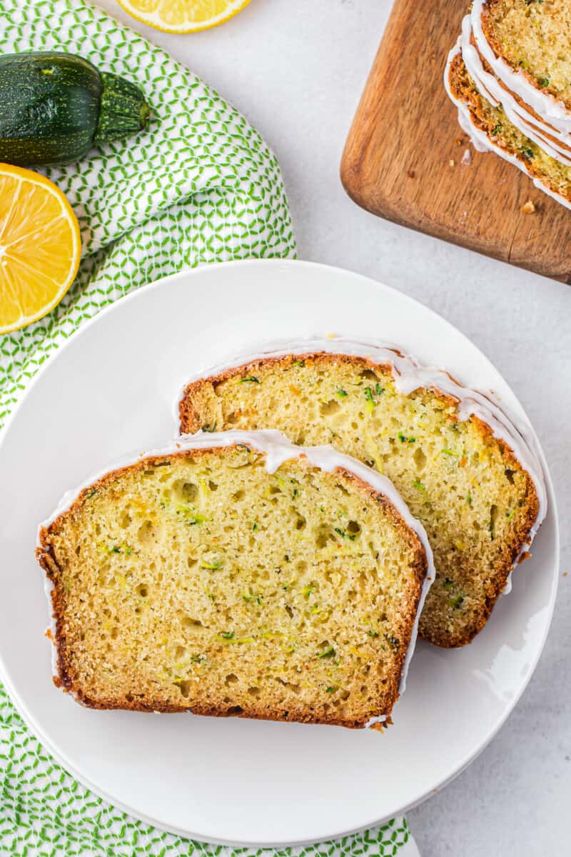 iced lemon zucchini bread slices