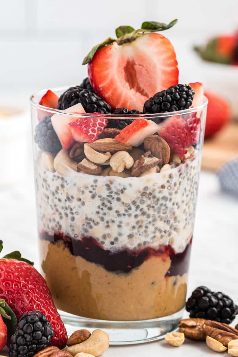 Peanut butter and jelly overnight oats in cup