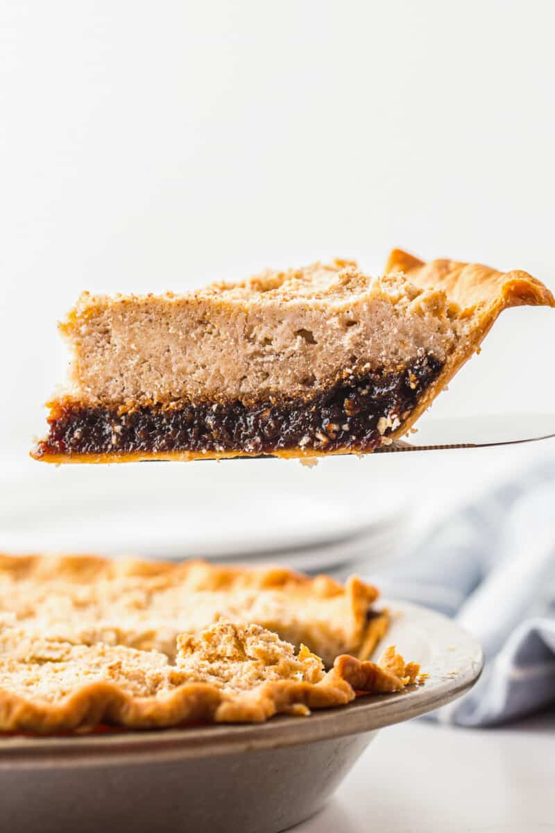 lifting up slice of shoofly pie