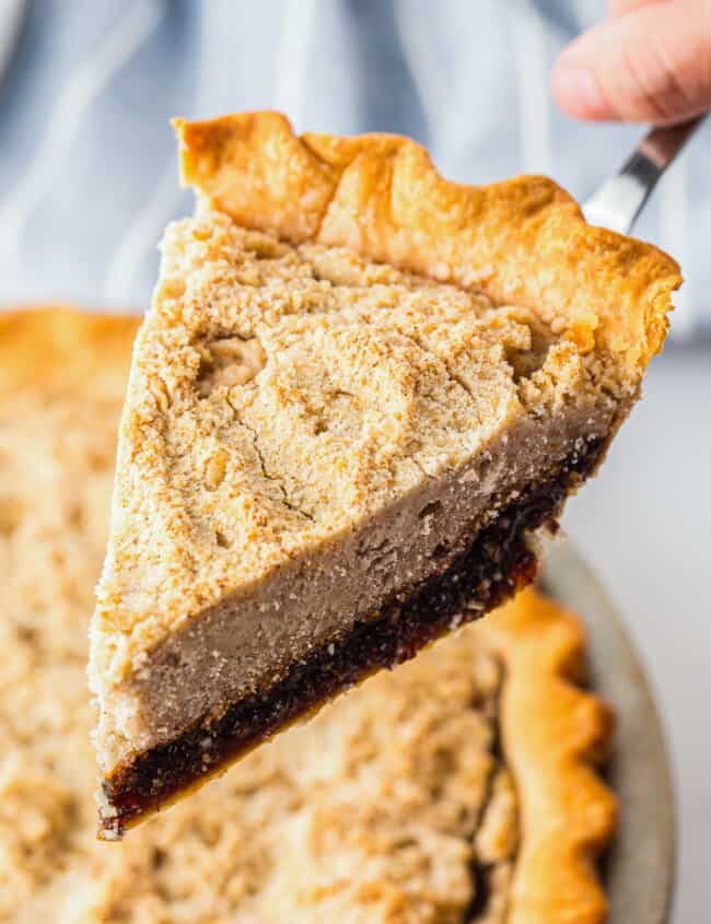 lifting up slice of shoofly pie